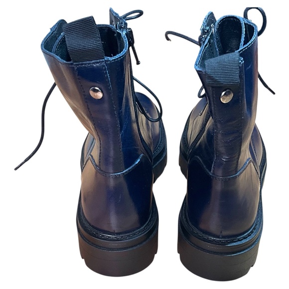 NWOT L’INTERVALLE Genuine Leather Navy Blue Lace Up Boots Size 7 - Picture 6 of 11